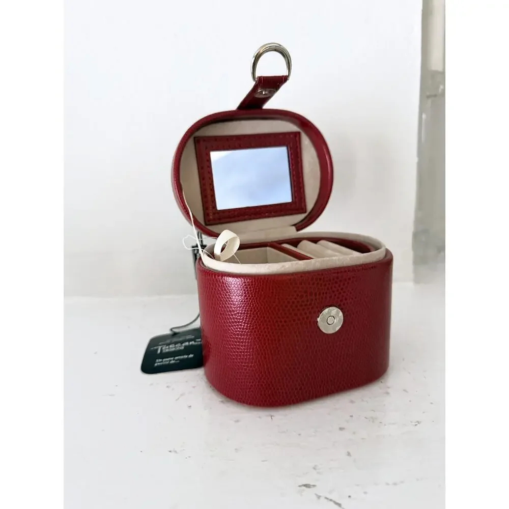 Tuscan Designs Red Leather Jewelry Travel Case Oval Trinket Box NWT with Tag